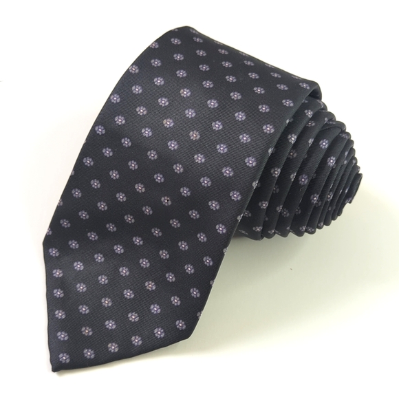 Christian Dior 90's Vintage Classic Floral Printed All Silk Neck Tie Black Blue - Picture 1 of 10